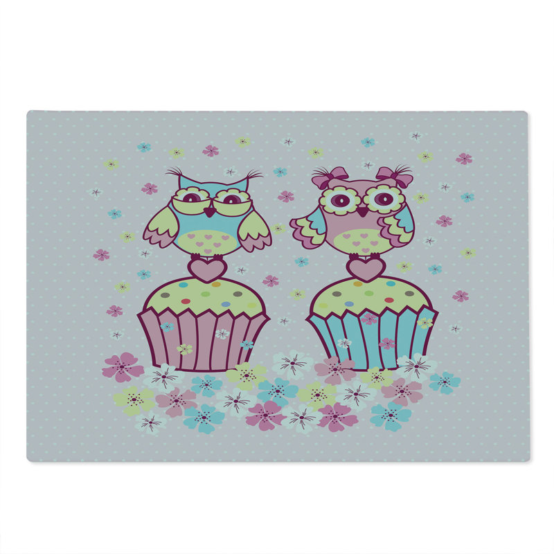 Ambesonne Owls Cutting Board Large Size Couples Cupcakes Romantic Pale Pink Sky Blue