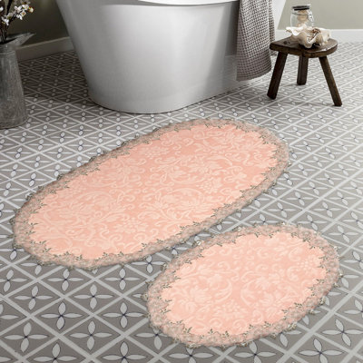 Soft & Absorbent Bathmat Set (2 Pieces), Powder Color, 21.7 x 25.6 inches & 25.6 x 45.3 inches | 100% Polyester, 0.6 in Pile Height | Non-Slip Underside, Antibacterial, Machine Washable | Perfect for Bathroom Comfort & Safety