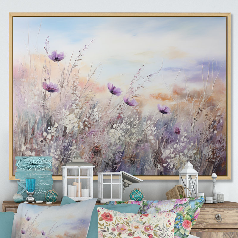 Impression sur toile encadrée Minimal Purple Herbs Country - Flowers, H 12 po x l 20 po, Reproduction avec cadre flottant