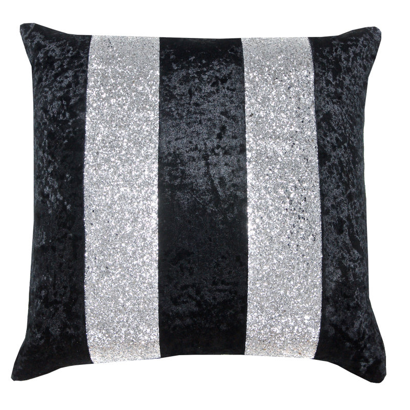 Brenda Striped Square Cushion Cover, 55 x 55cm, Black/Silver