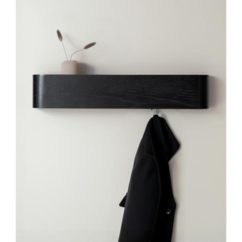 Porte-manteau mural « Toke » - Portemanteau au design moderne avec crochets muraux dissimulés - Panneau en placage de bois massif - Chêne, Noir