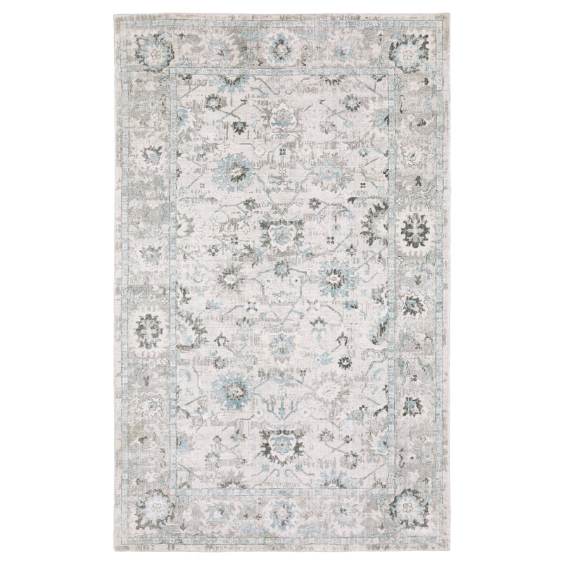 Eiligio Hand-made Wool Oriental Ivory/ Teal Blue Area Rug, Rectangle 6' x 9'