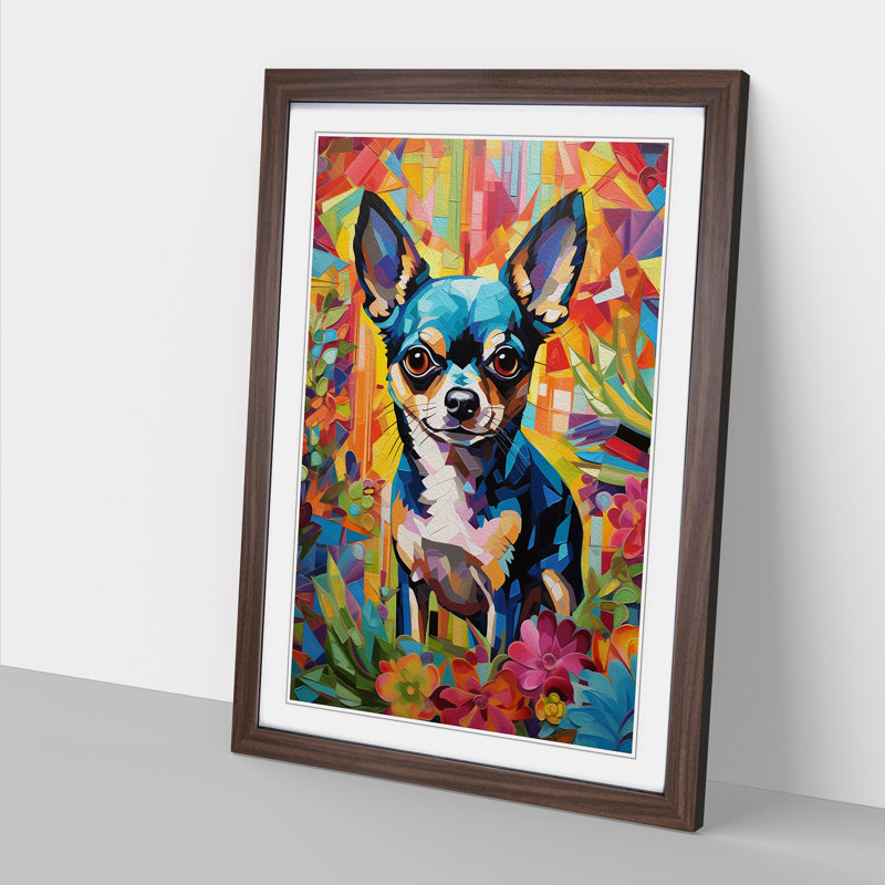 Chihuahua Hard Edge - Single Picture Frame Print on Wood, Walnut Framed, 34cm H x 25cm W x 2cm D