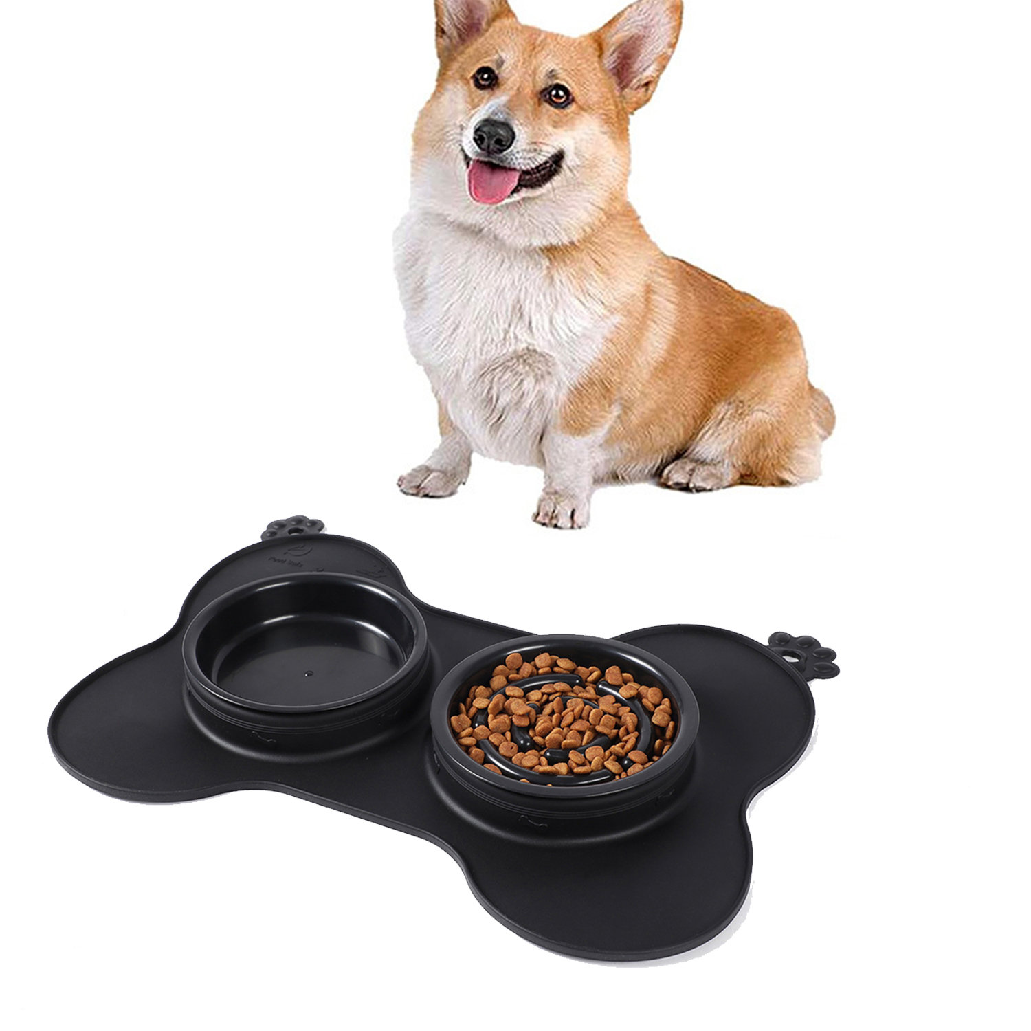 Durable Stainless Dog Food Bowl with Silicone Mat Anti-overflow