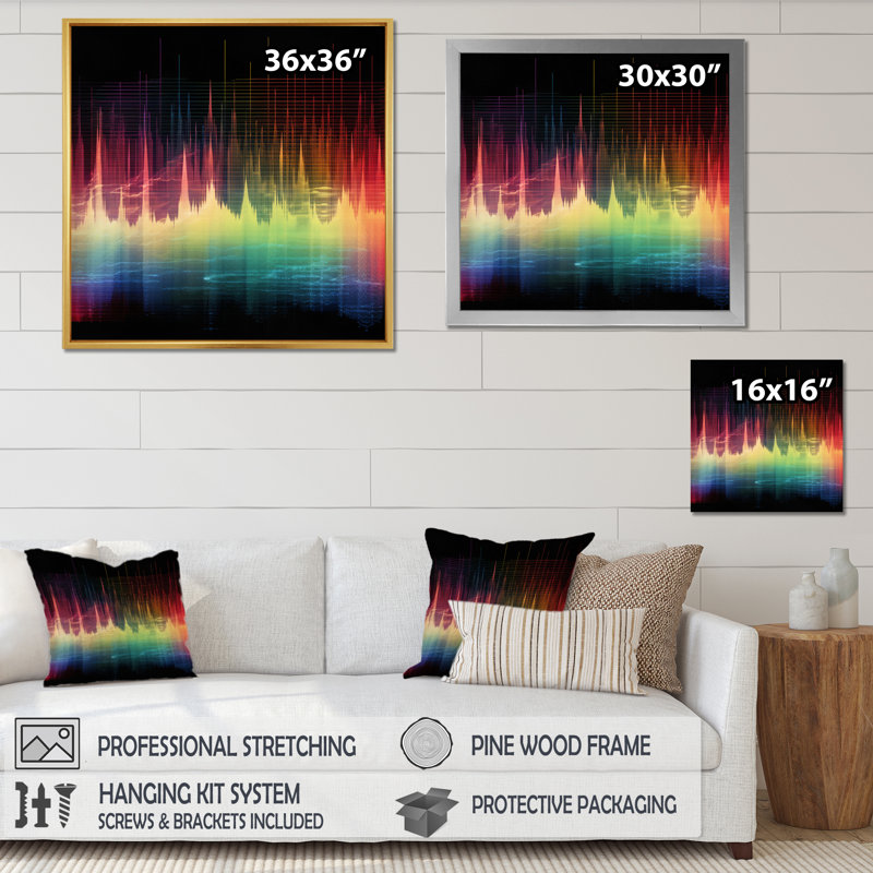 Sounds of the Waves Spectogram - Abstract Shapes, impression d'art mural, Cadre simple noir, H 30 po x l 30 po x P 1 po