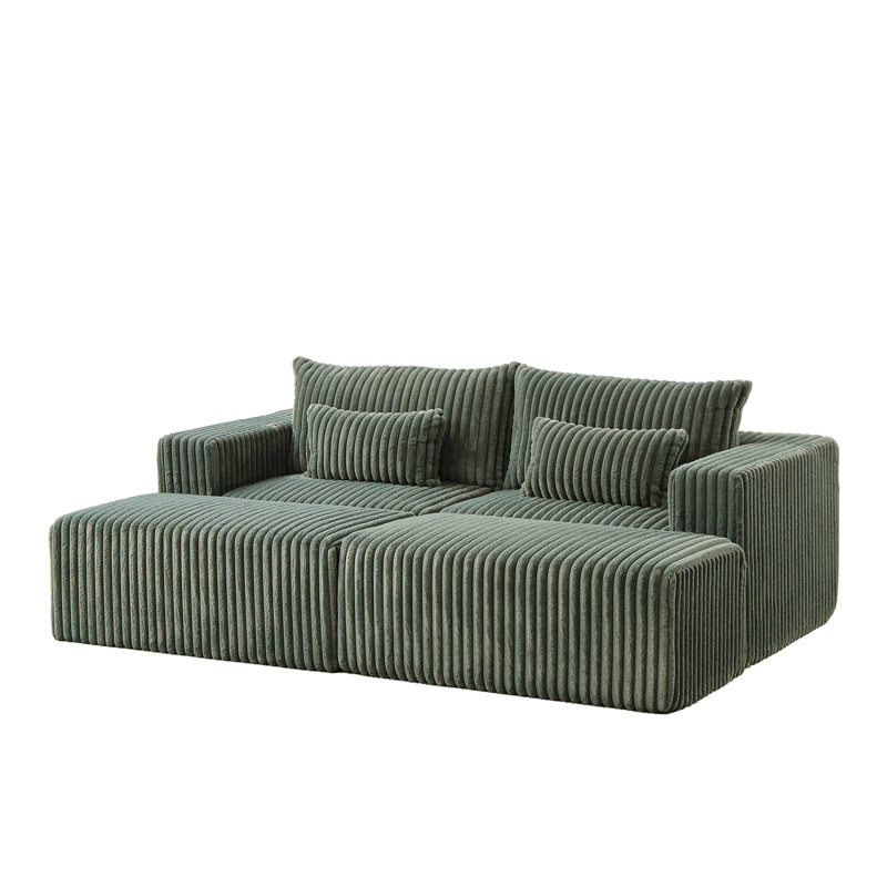 87" Oversized Boneless Sectional Lounge Chaise,No Assembly Required,Cloud Plush Loveseat, Army Green Corduroy