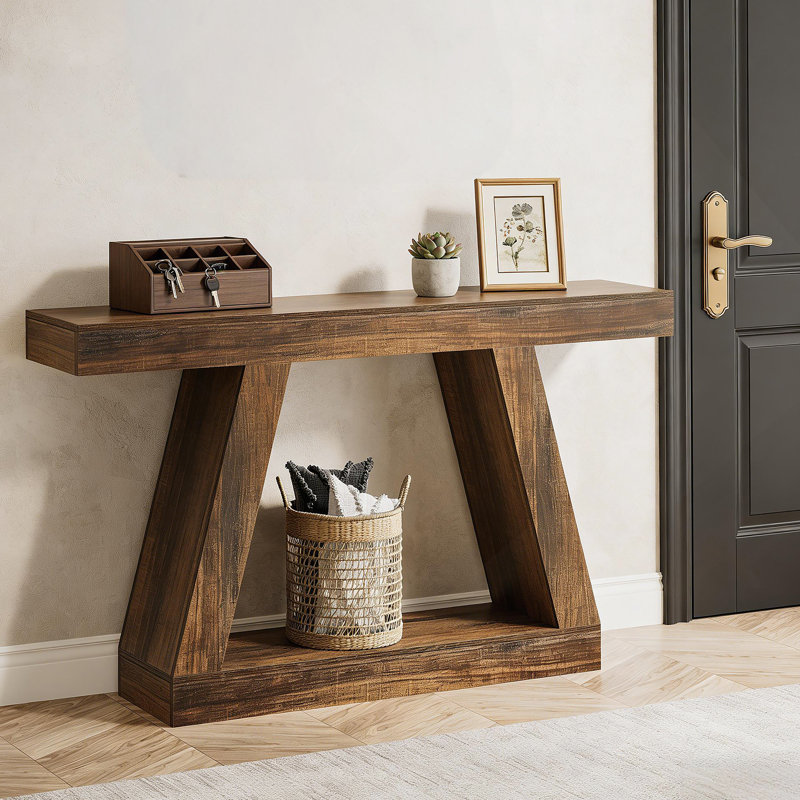 Console 55 po avec rangement - Canapé rustique en bois pour hall d'entrée, couloir ou salon, table d'appoint industrielle
