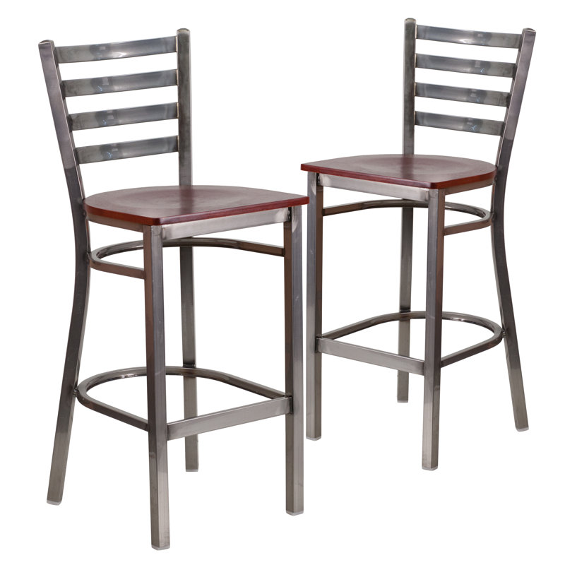 Tabourets de bar en métal Loughran, Acajou, 2, Gris