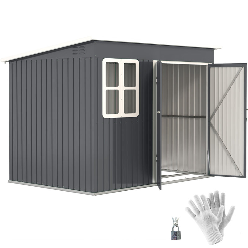 Outsunny 8.5 x 6ft Storage Shed Metal Shed Foundation Kit Window, Grey
