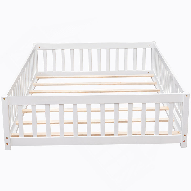 Lit plateforme double pleine grandeur avec clôture et porte, blanc, Blanc