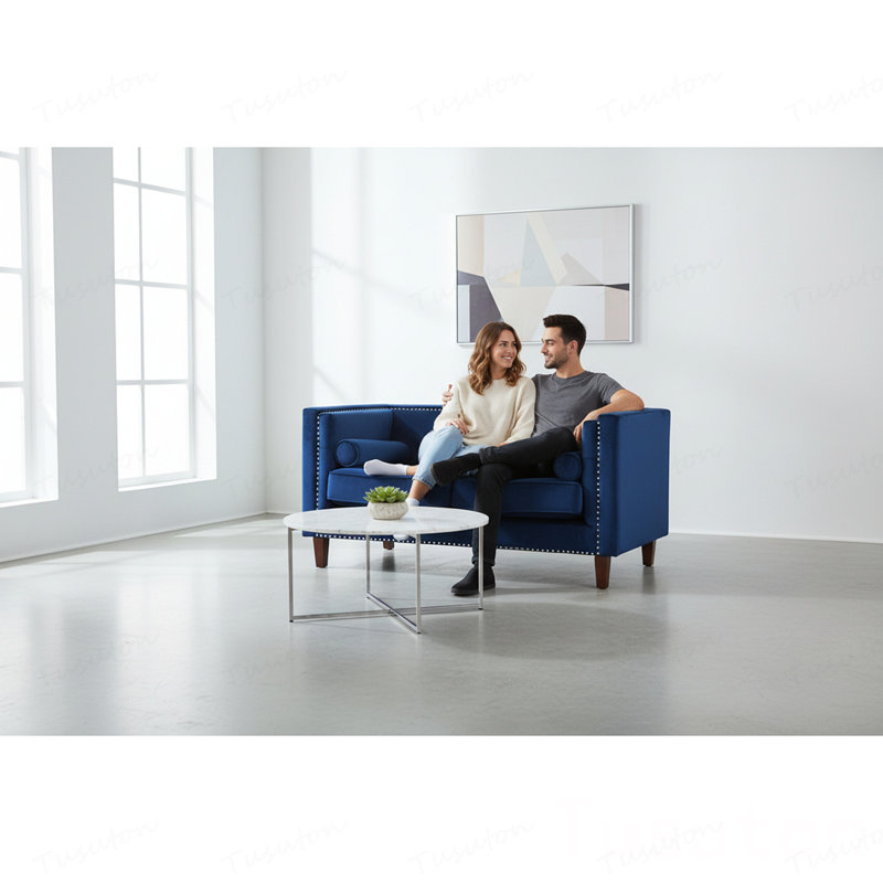 Causeuse capitonnée Chesterfield, Velours - Bleu marine