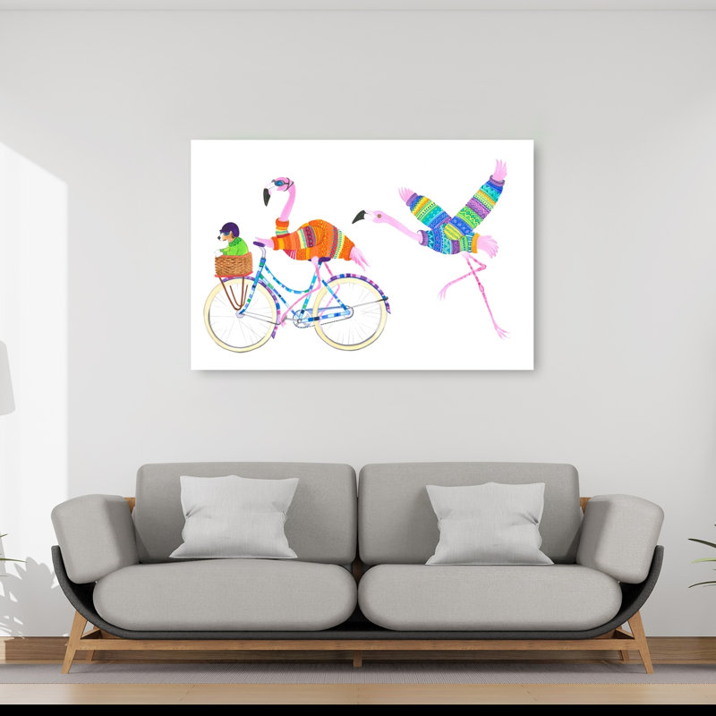 «Flamingo Adventure Modern Bird Dog», impression d'art mural, 40" H x 60" W