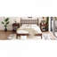 Grand lit plateforme en bois avec tête de lit en forme de gourde, lit plateforme de style rétro avec support en lattes de bois, noyer-1092386647