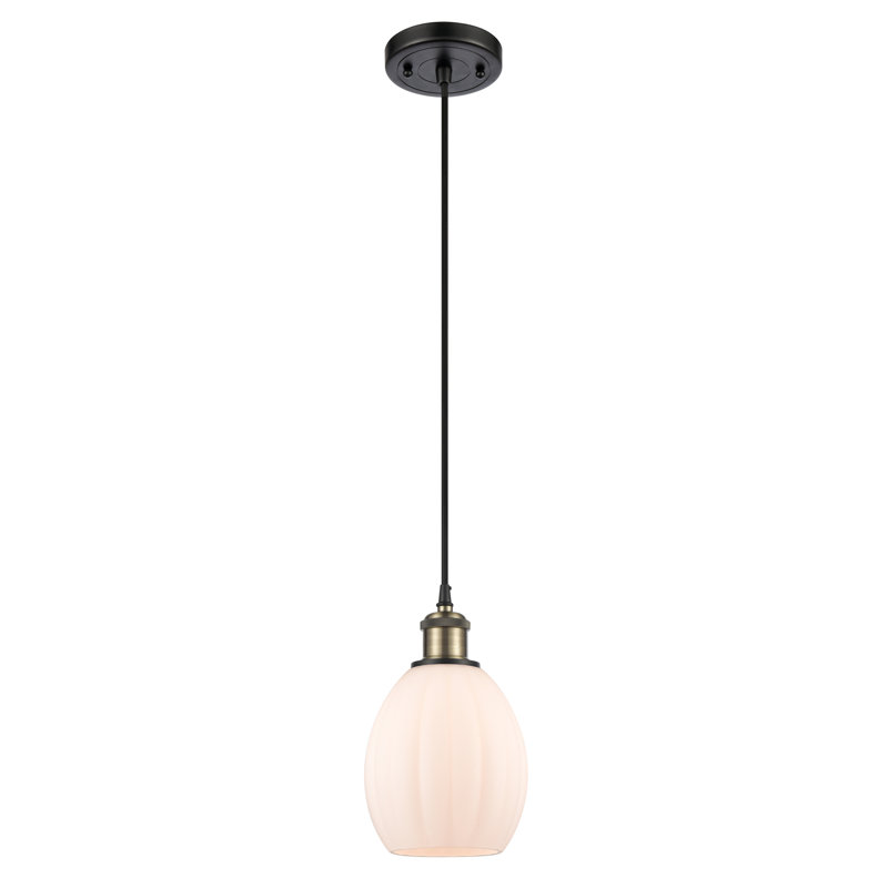Luminaire suspendu sphérique 1 lumière Flomaton, Ampoule non incluse, Blanc mat, Laiton antique noir