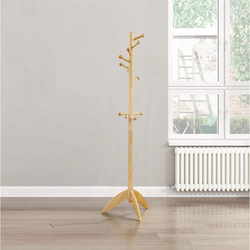 Portemanteau en bois massif, 11 crochets, Naturel