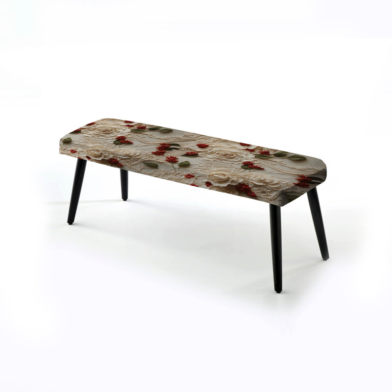 Timeless Red Floral Lace Veil - Floral Upholstered Black Bench