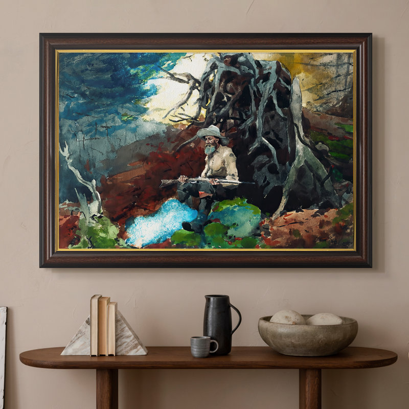 Campfire, Adirondacks, 1892 - Winslow Homer - Toile encadrée sur mesure, 16x22 INNER SIZE, Framed Canvas, Walnut Gold Lip