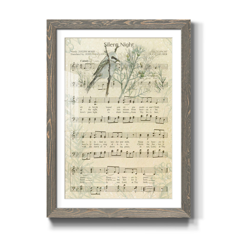 Silent Night - Reproduction d'art textuel sur papier encadré, H 31,5 po x l 23,5 po x P 1,5 po, Gris