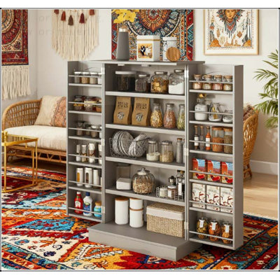 Armoire de cuisine moderne avec 12 étagères à épices et tablettes réglables - H 40,9 po