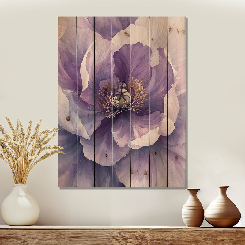 Pivoine douce lavande douce étreinte I - décorations murales en bois pivoines - sur bois de pin naturel