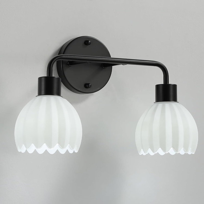 Luminaire de meuble-lavabo moderne 2 lumières avec abat-jour en verre blanc laiteux, applique murale pour miroir, douille E26, installation facile, ampoules non incluses