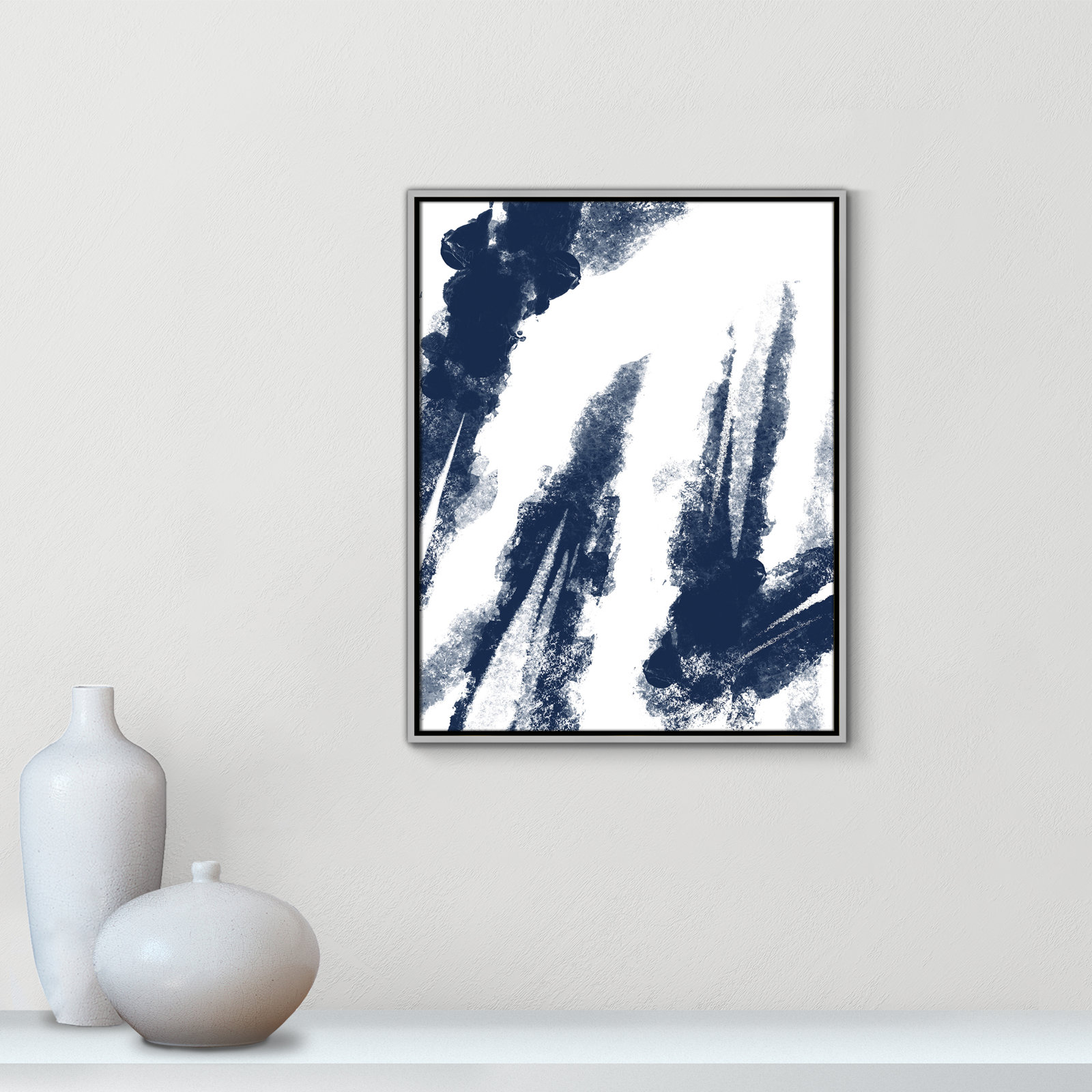 Ferne "Navy Striking Seams 2" Print, 29.5" H x 23.5" W x 2" D, Silver Framed Canvas
