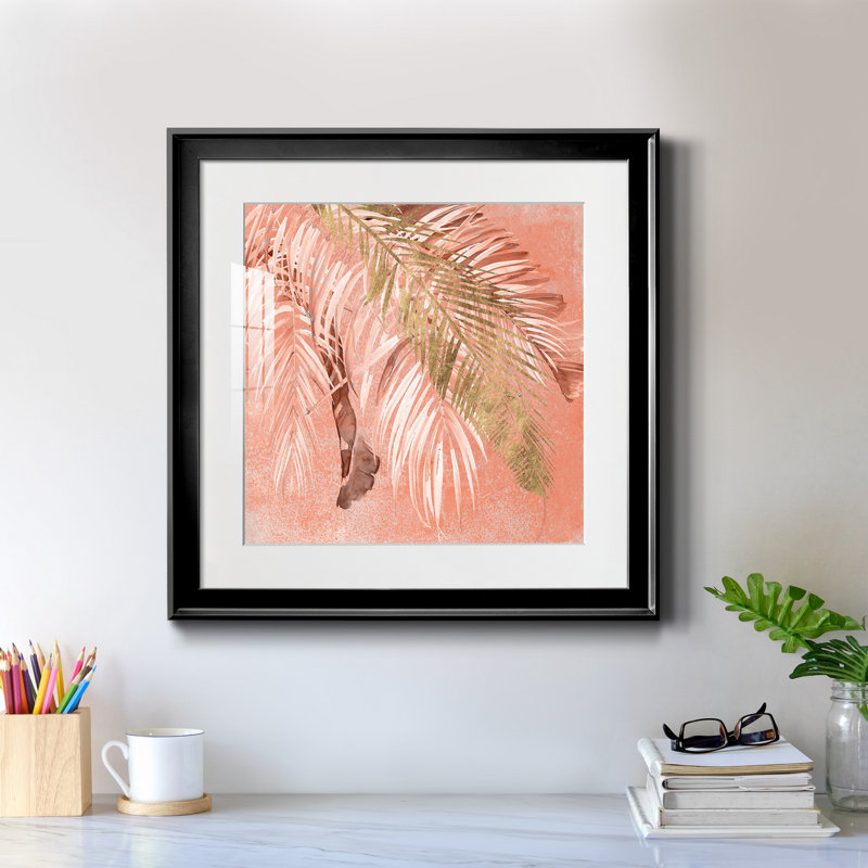Golden Palms II - reproduction encadrée de qualité supérieure - prête à être accrochée, Papier encadré noir, Blanc