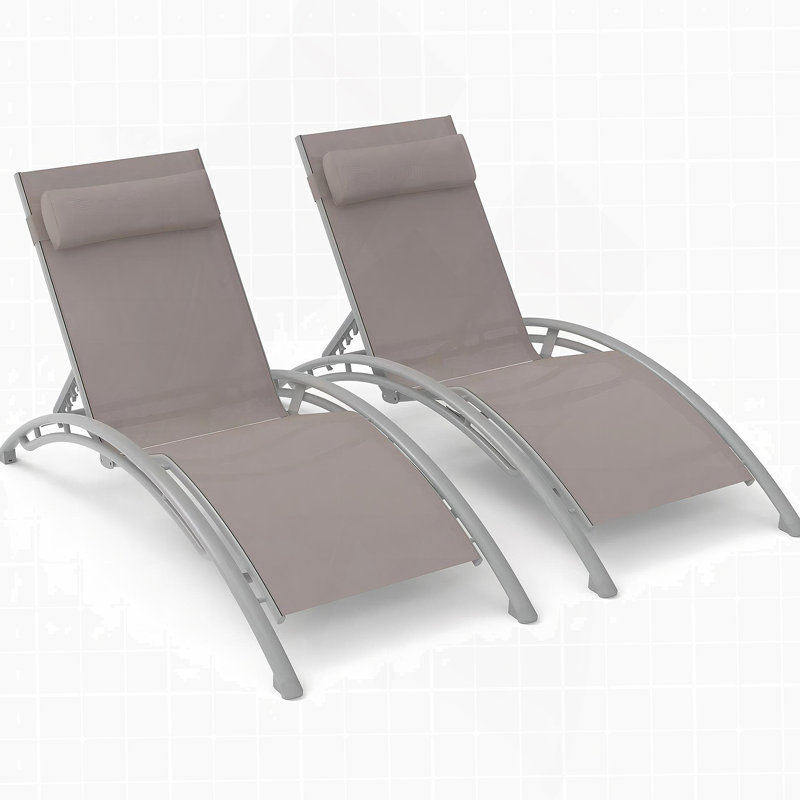 Ensemble de 2 chaises longues d'extérieur inclinables pour le patio avec dossier réglable et coussin amovible