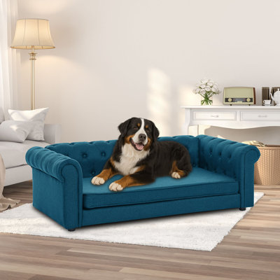 Chesterfield Pet Sofa Bed with Tufted Backrest, Removable Cushion, and Classic Rolled Arms  for Medium to Large Dogs