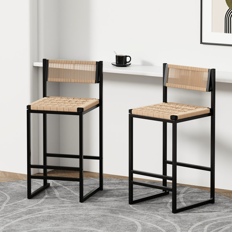 Fashionable Living Room Chairs - 2pcs, Paper Rope Seat, Elegant Counter Height Bar Woven Rope, Honey