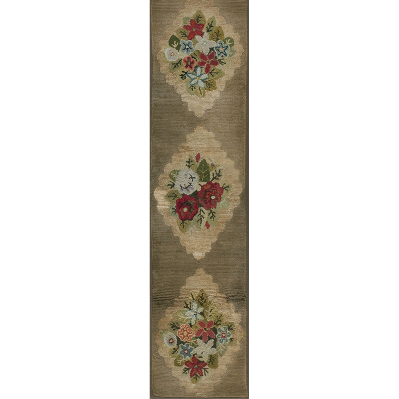 Antique American Hooked Rug Small Scatter Size Jute & Cotton Ivory