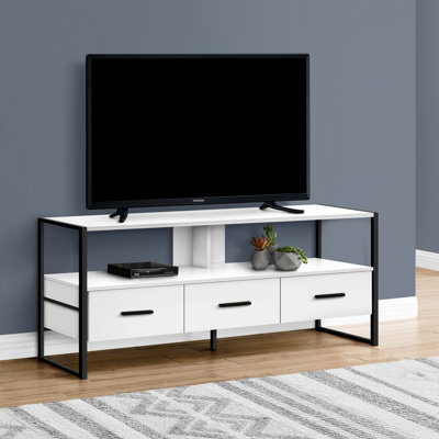 Meuble télé, console de 48 po, meuble multimédia, tiroirs de rangement, salon, chambre à coucher, métal noir, contemporain, moderne (meuble télé)