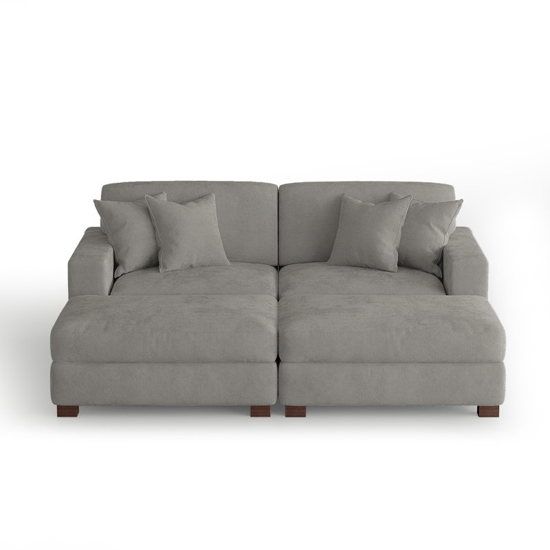 4 - Piece Upholstered Gray Chenille Modular Sectional Sofa with Throw Pillows & Removable Ottomans, Gray Chenille