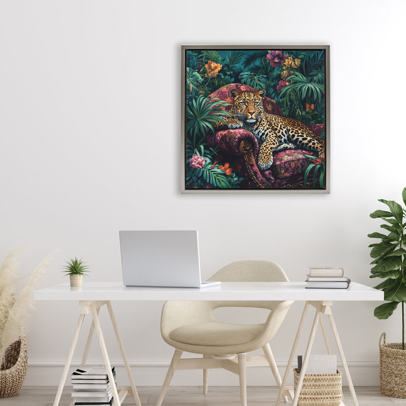 Cadre flottant tendance léopard dans la jungle, design par Petal Prints Design, Cadre flottant noir de jais