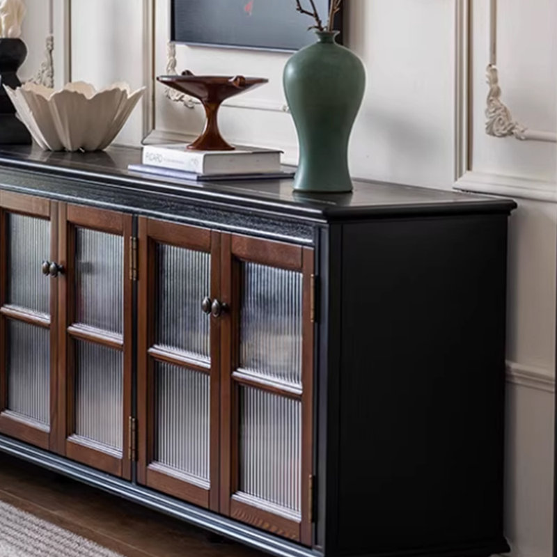 Meuble télé en bois de style médiéval, Noir / brun, H 28,74 po x L 86,61 po x l 15,74 po