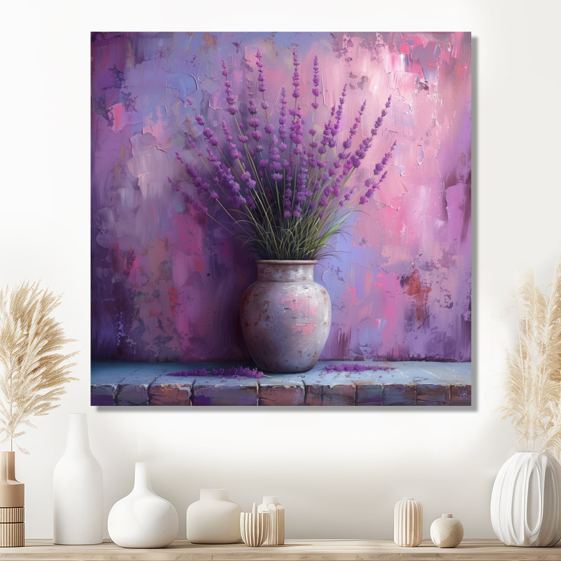 Impression d'art mural mauve, poterie bleue, lavande et rêves - lavande, Toile tendue, H 16 po x l 16 po