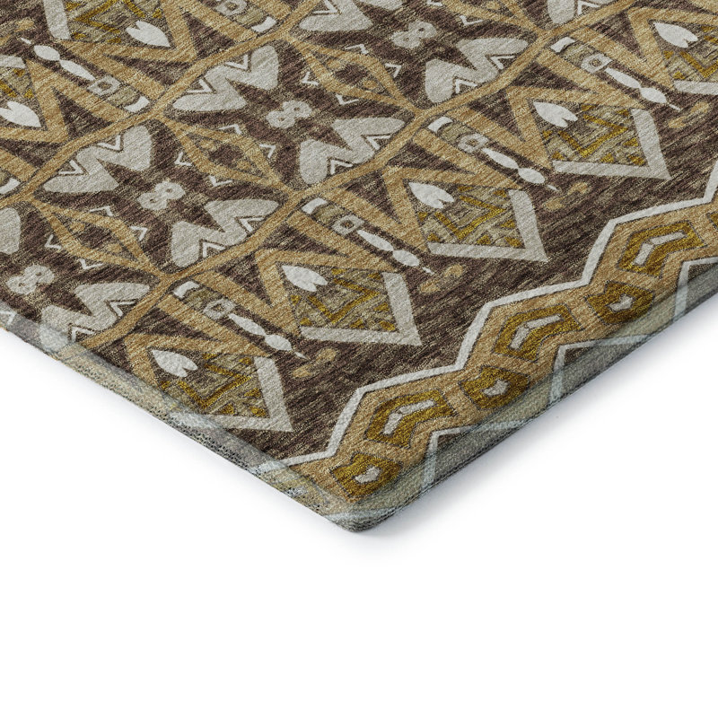 Premium Machine Washable Prisco Gold Rug, Rectangle 8' x 10'