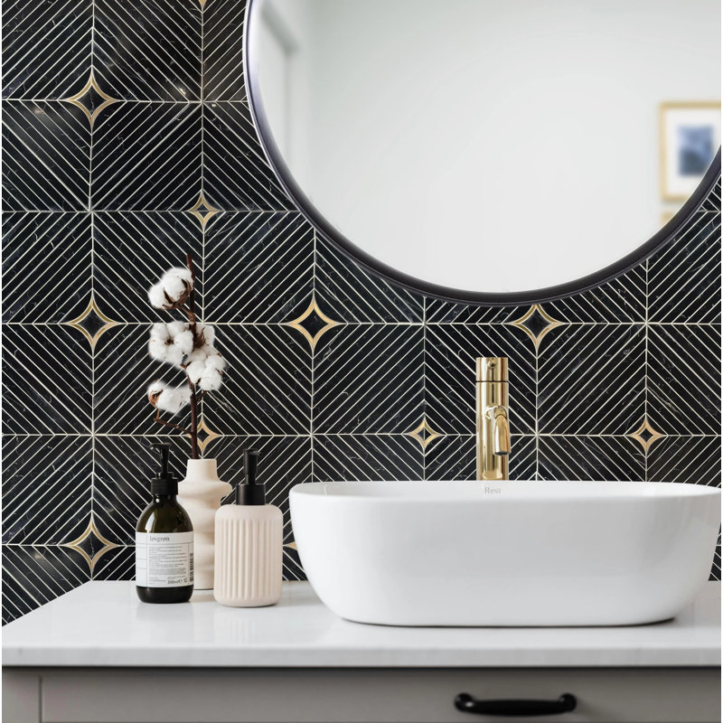 Nero avec mosaïque de plancher et de mur en mosaïque à jet d'eau en laiton 12 po x 12 po (1 pi2 / pièce)
