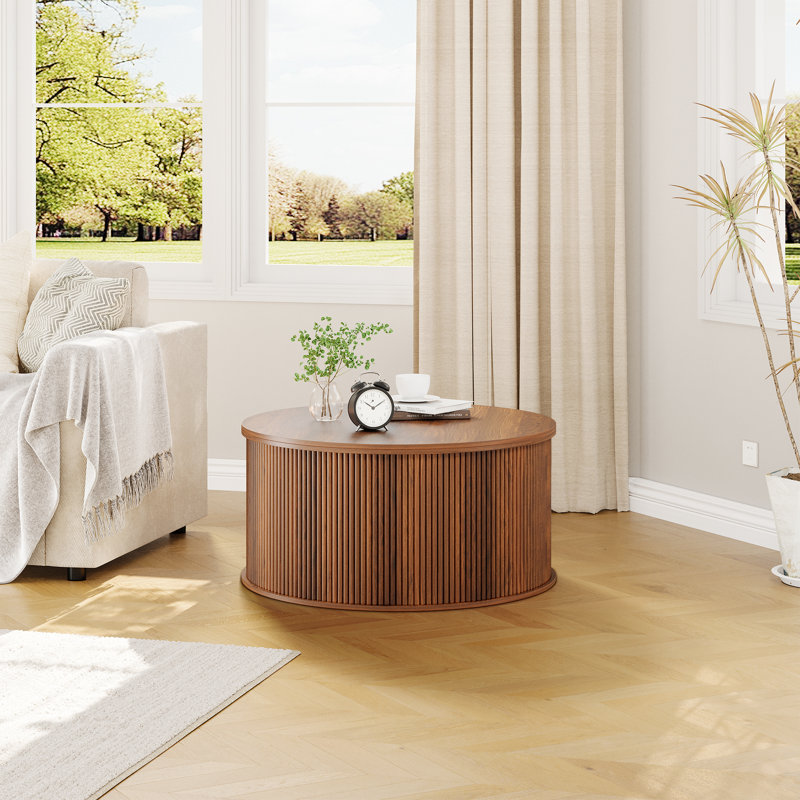 Table basse à plateau relevable avec rangement, Noyer