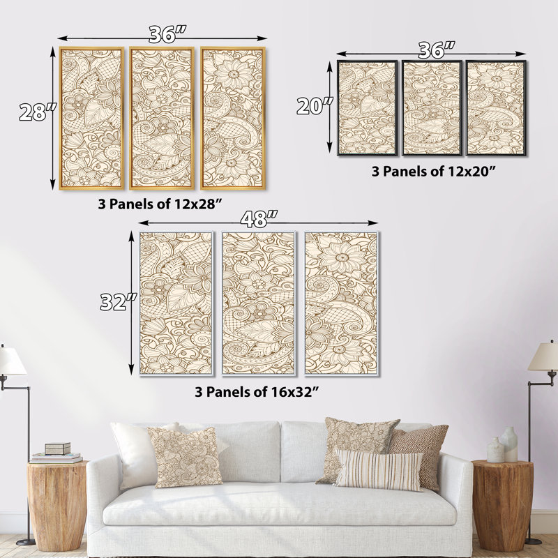 Ensemble de 3 reproductions d'art sur toile encadrées beige, H 28 po x l 36 po x P 1 po, Noir