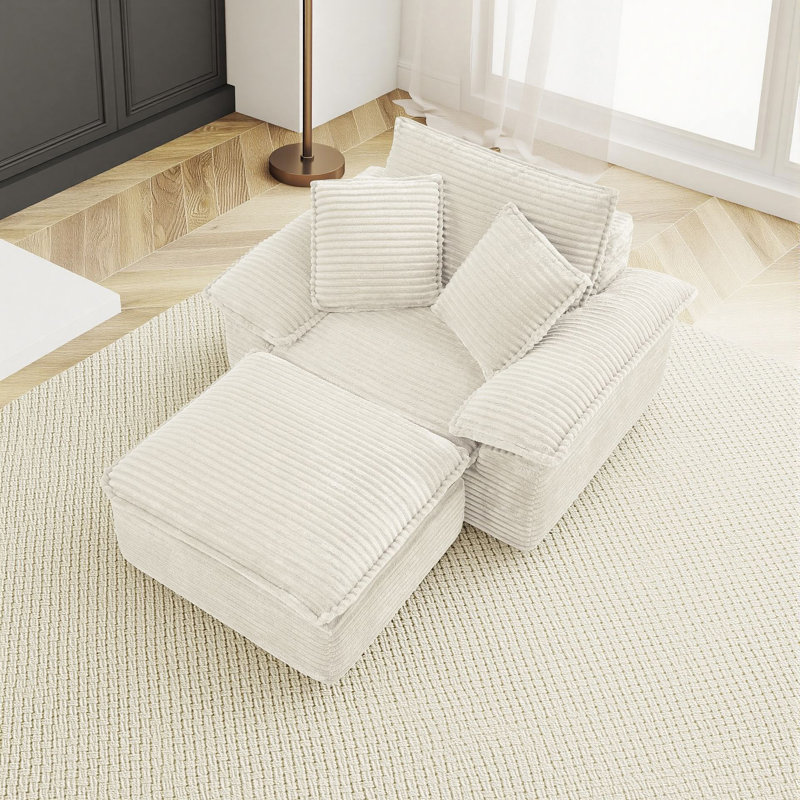 Fauteuil d'appoint surdimensionné 47 po avec repose-pieds en velours côtelé pour salon, Beige