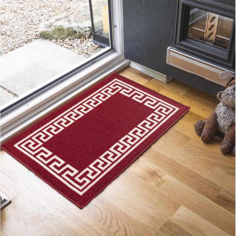 Rampzipoor Non-Slip Geometric Doormat, Red White, Rectangle 80 x 150cm