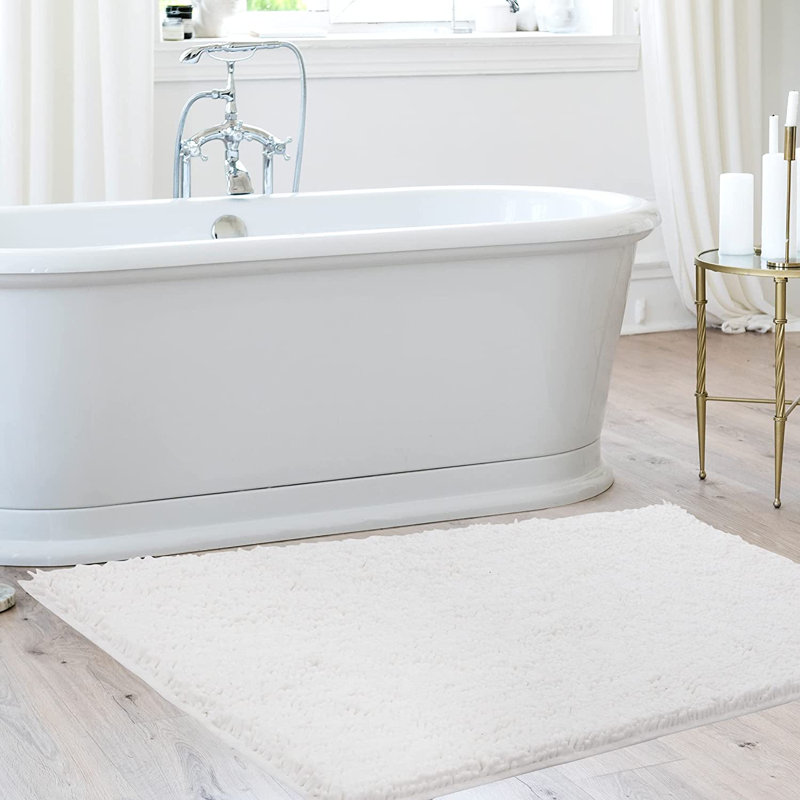 Porreca Non-Slip Bath Rug, White, 24" W x 44" L