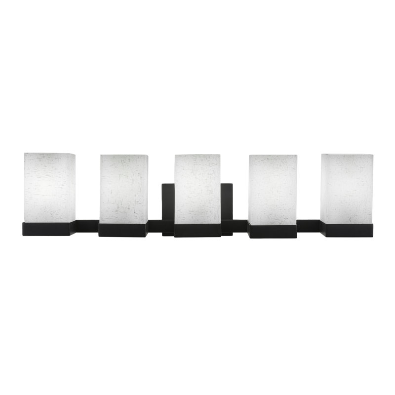 Karson 5 Light Bath Bar Shown In Espresso Finish With 4" Square Glass, White Muslin