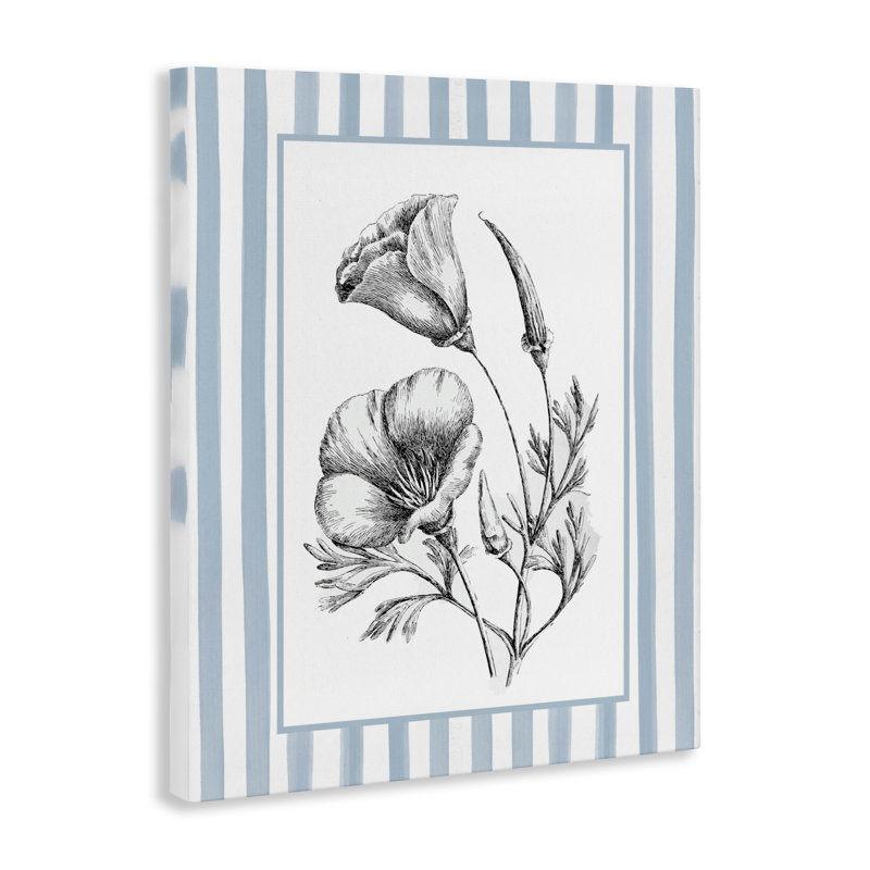 Fleurs épanouies sur toile rayée, design par lettré et doublé, H 20 po x l 16 po