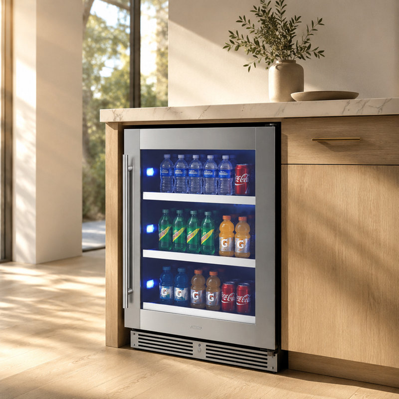 Compartiment pour boissons 24 po, verre en acier inoxydable, charnière réversible Field