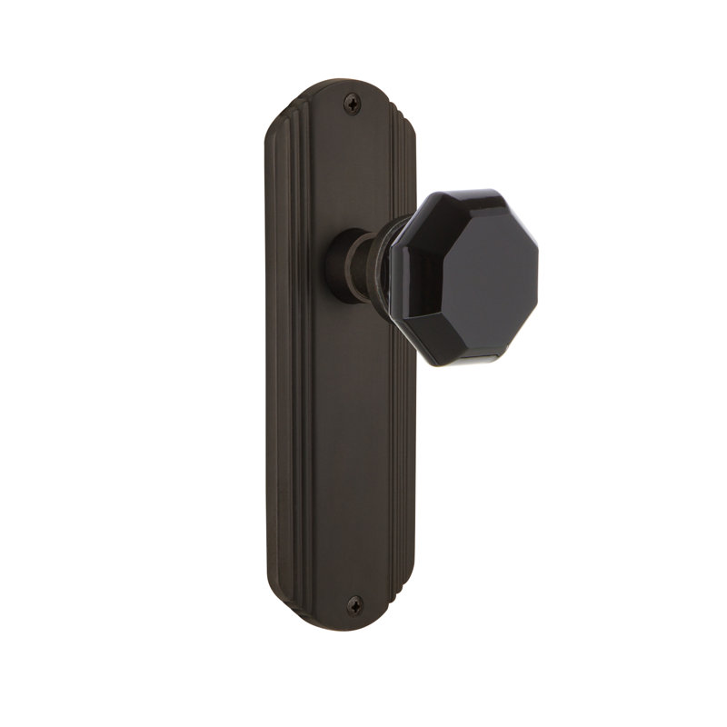 Black Crystal Waldorf Interior Mortise Door Knob with Deco Long Plate, 2-1/4”, Oil-Rubbed Bronze