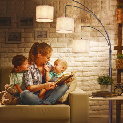 Lampe sur pied moderne à intensité variable avec 3 têtes réglables et un arc rotatif à 360 ° - Base en métal robuste, comprend 3 ampoules DEL - Idéal pour le salon, la chambre à coucher et le bureau