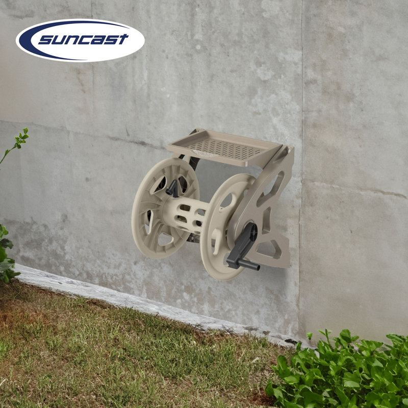 Suncast Taupe Resin Wall Mounted Hose Reel with Tray