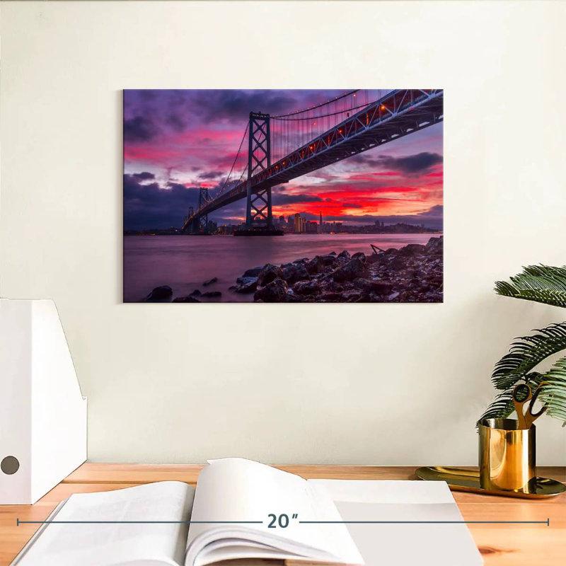 Lilie, pont de la baie de San Francisco, crépuscule, H 8 po x l 12 po